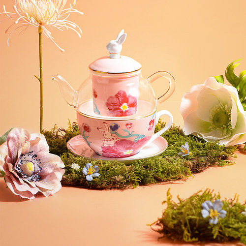 布兰兔水彩单人子母壶茶具礼盒