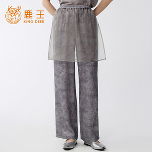 休闲长裤 鹿王春夏设计感直筒裤 女中式 拼接款 King 宽松阔腿裤 Deer