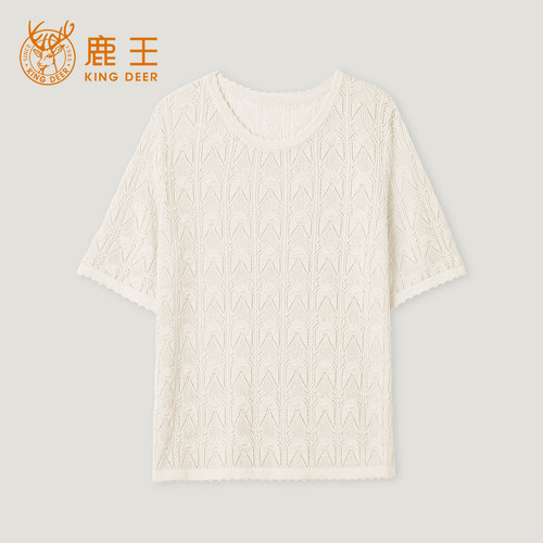 【胡可推荐】King Deer/鹿王镂空针织短袖透气休闲正肩T恤L816105