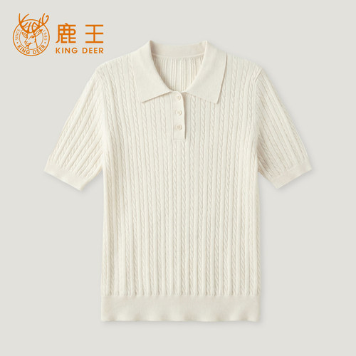 【胡可推荐】King Deer/鹿王镂空针织短袖夏季休闲正肩T恤L816902