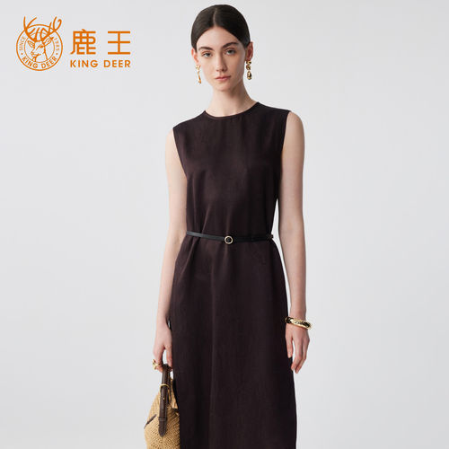 King Deer/鹿王100%桑蚕丝连衣裙夏季新款收腰显瘦无袖中长款裙子