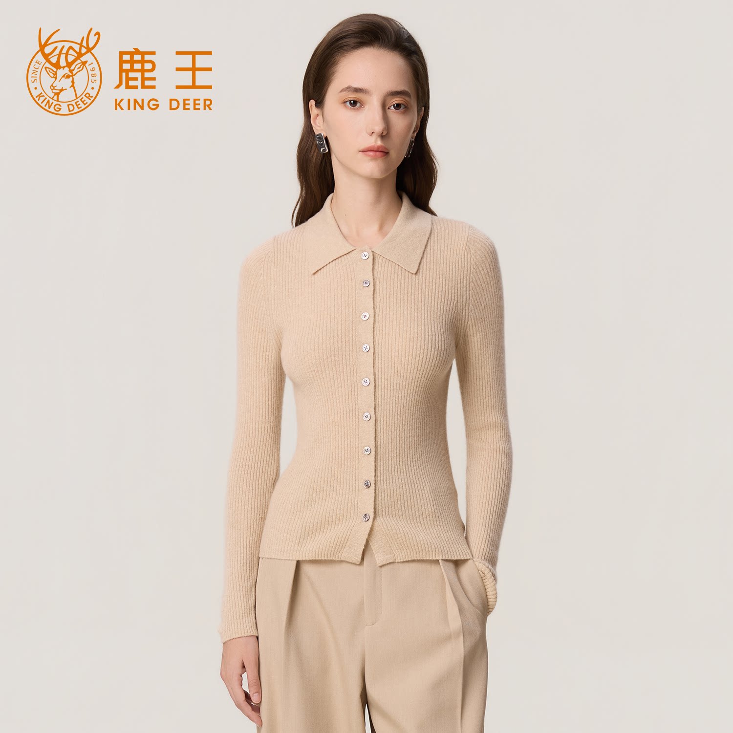 King Deer/100%山羊绒POLO开衫女士针织羊绒衫L805965 L8621245