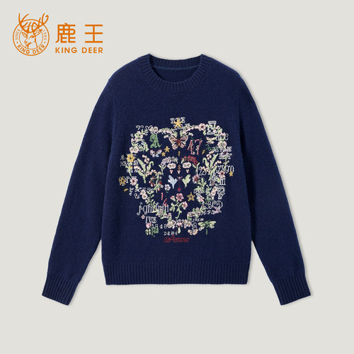 鹿王100%山羊绒女款圆领羊绒衫