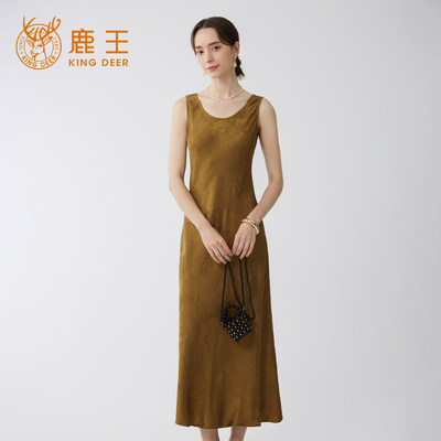 King Deer/鹿王桑蚕丝吊带连衣裙女夏季气质显瘦真丝长裙轻奢无袖