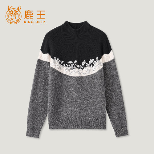 King Deer/鹿王羊绒衫衫女女装长袖女款费尔岛针织保暖L805933