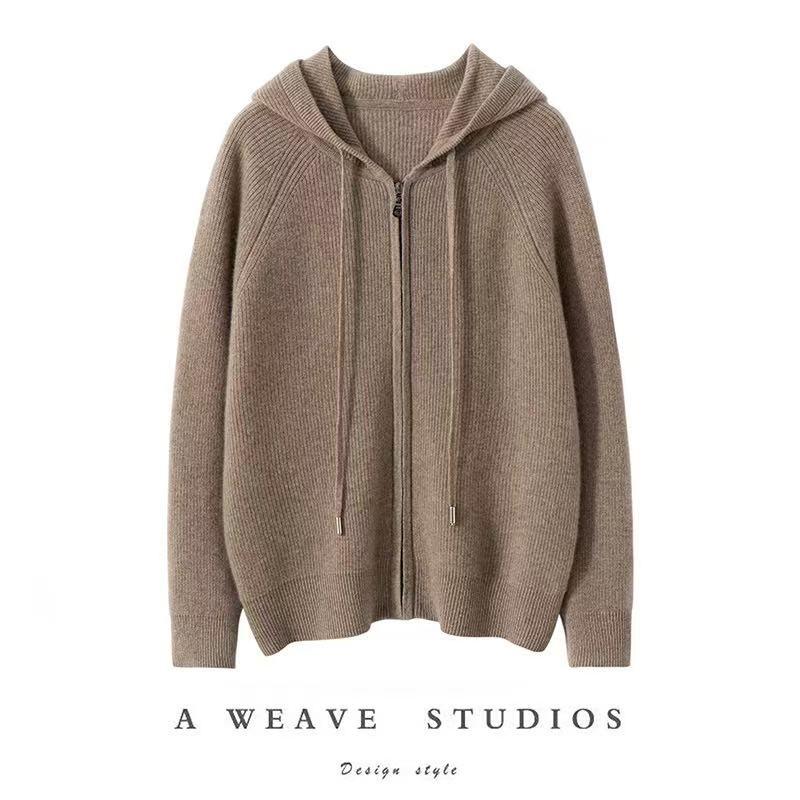 King Deer/鹿王 24秋冬新款羊绒衫女100%纯山羊绒连帽开衫针织衫