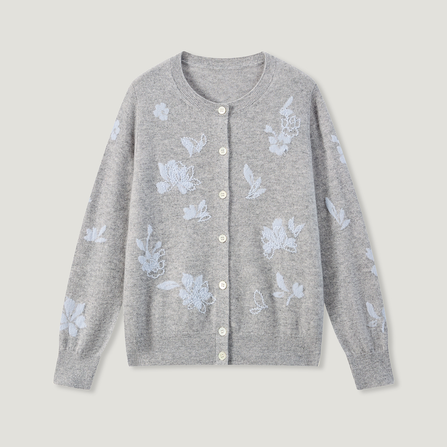 King Deer/鹿王灰色蝴蝶结印花毛衣女装小香风羊绒衫L805605