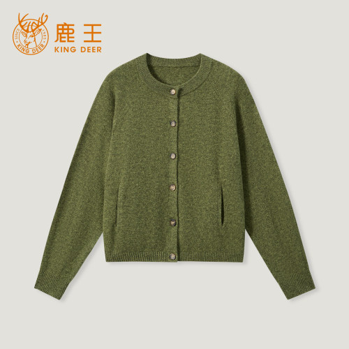 鹿王100%山羊绒插肩袖羊绒开衫