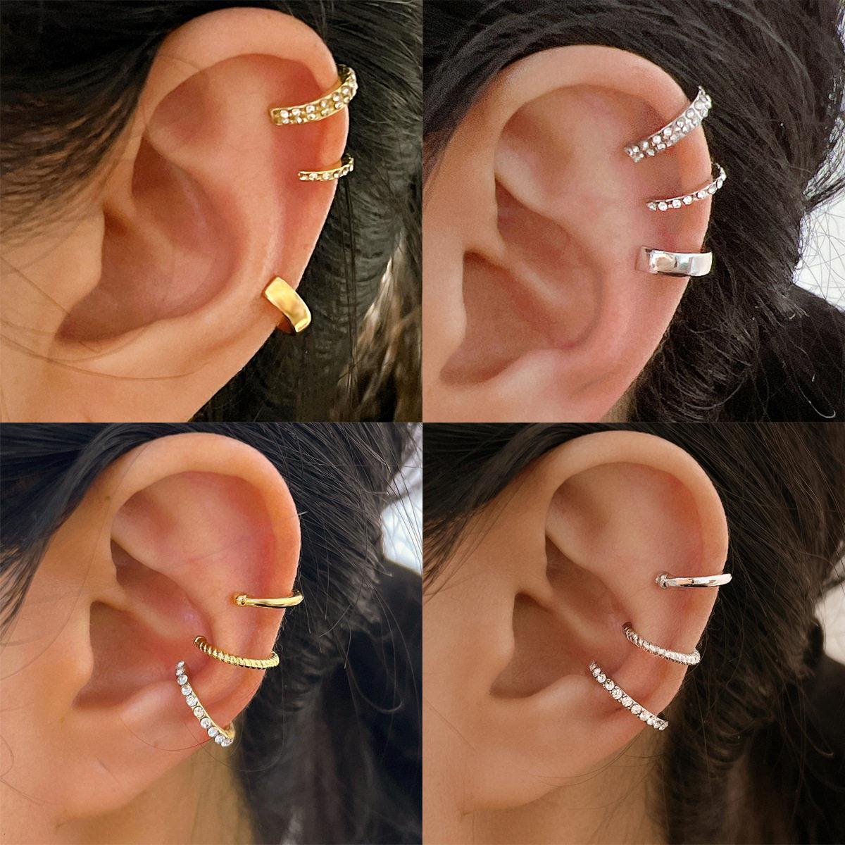 欧美耳夹 inlaid diamond earring earless holes Ear bone clip - 实物图