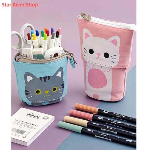 Cartoon Cute Cat Bear Sheep Canvas Fold Pen Pencil Bag Case