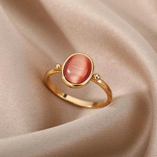White Color Opal Rings For Women Ladies Stainless Steel Gold