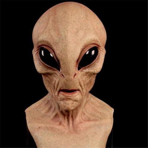 Halloween dress up as an alien mask over a UFO space mask