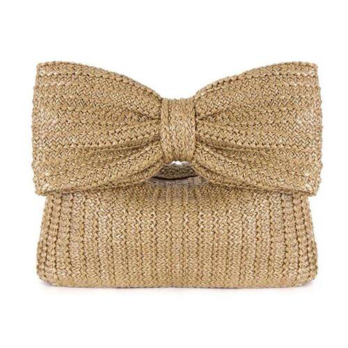Women Bow Purse Summer Straw Woven Clutch Bag Luxury Design
