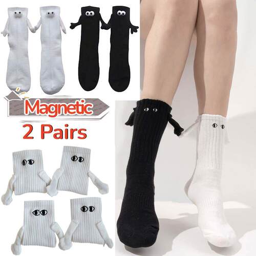 2Pairs Magnetic Attraction Socks Holding Hands Long Socks Co