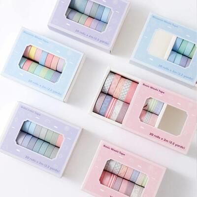 20 rolls Washi Tape Set Simple Thin Masking Tape For DIY Art