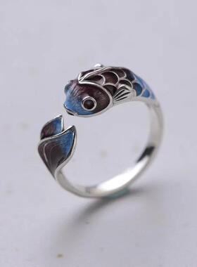 Vintage Lucky Koi Fish Cyprinoid Open Ring For Women Fashion