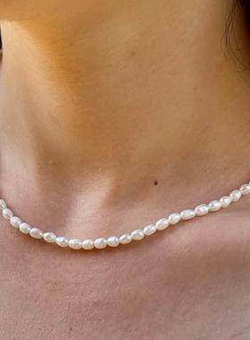 Vintage Style Dainty Freshwater Rice Pearl Necklace for Men