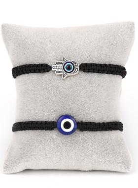 2PCS Blue Evil Eye Couple Bracelet Sets for Woman Men Charm