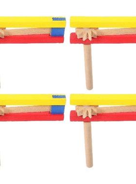 4 Pcs Ratchets Wooden Castanet with Long Handle Grasp