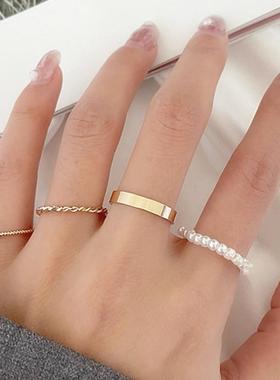 personality ins simple pearl rings elegant joints ring 戒指