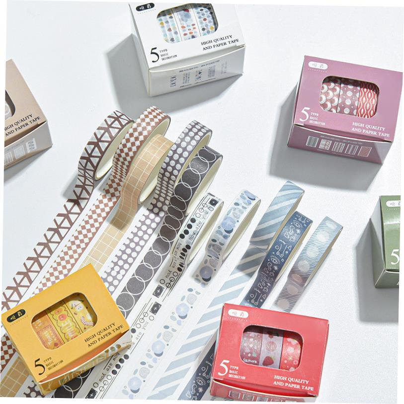 5Rolls/box Solid Color Washi Tape Set Decorative Masking Tap