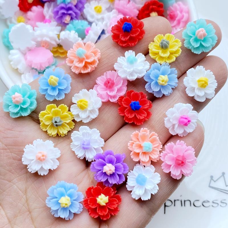 60Pcs New 12mm Cute Mini Flower Flat Back Resin Cabochons Sc