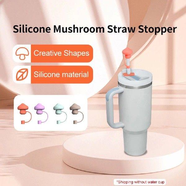 Silicone Spill Stopper Set Cute Mushroom Straw Cover Leak