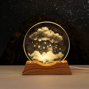 星空水晶圆片星星小夜灯创意生日礼物送女生男生同学高级感元旦节