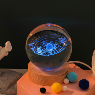 创意发光水晶球太阳系星空玻璃球桌面摆件生日礼物女生男生高级感