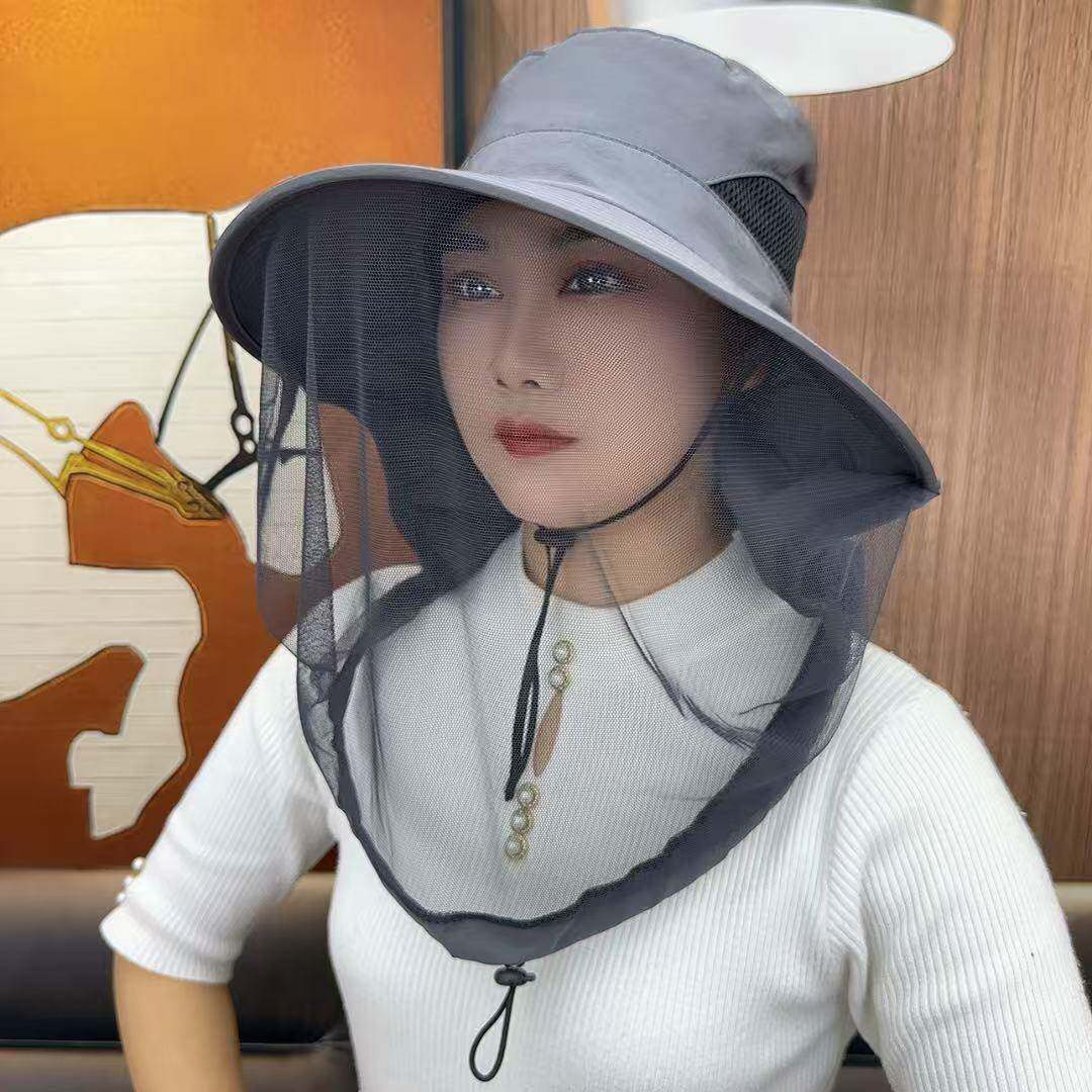Anti-Mosquito Hat, Outdoor Fishing Hat, Men's Face-Covering Sun Protection Hat, Breathable Mesh Mask, Night Fishing Insect-Proof and Bee-Proof Hat with Large Brim