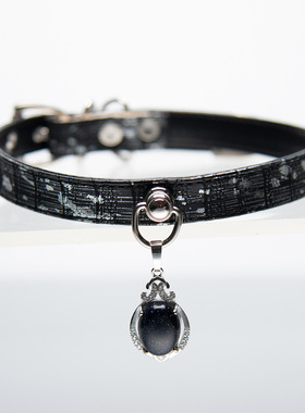 黑裂纹星空宝石银圆环choker颈圈