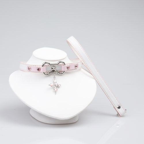 皮质水钻甜酷风格十字架项圈女