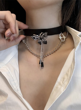 甜酷辣妹蝴蝶choker双层颈链
