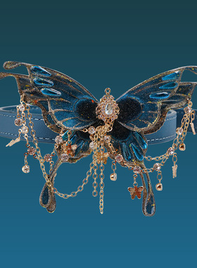 法式甜美蝴蝶头层牛皮蛇皮项圈