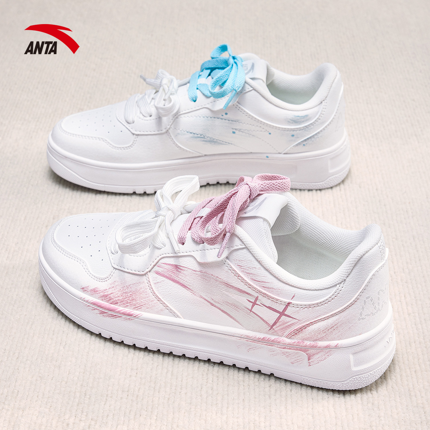 安踏手绘定制板鞋女款小白鞋2026新款轻便休闲鞋拼色涂鸦DIY女鞋,运动鞋new,板鞋,淘宝优惠券,粉丝福利购,淘宝优惠卷