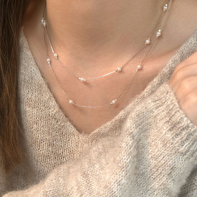 S925纯银秋冬款珍珠毛衣链女时尚设计感ins叠戴风气质施家珠项链