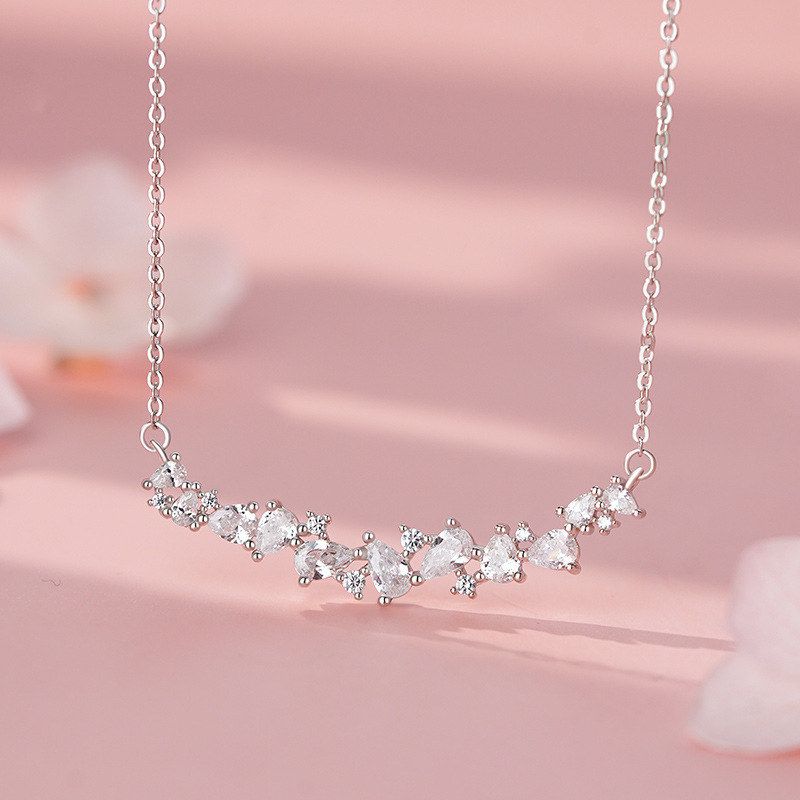 足银S999不规则锆石项链轻奢风简约气质小众温柔个性锁骨链