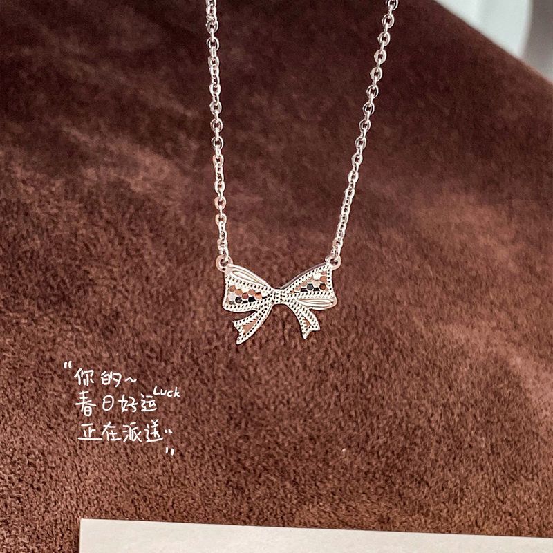 蝴蝶结足银999纯银项链不掉色女碎冰冰高级感锁骨链吊坠七夕礼物