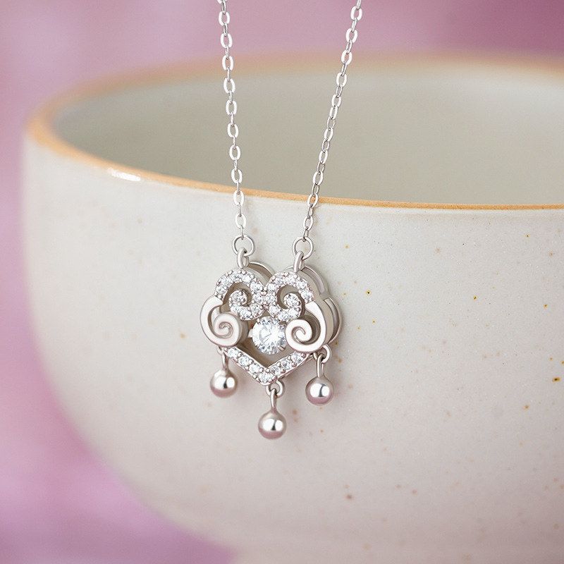 足银S999平安锁项链国风小众古风清新气质精美吊坠锁骨链