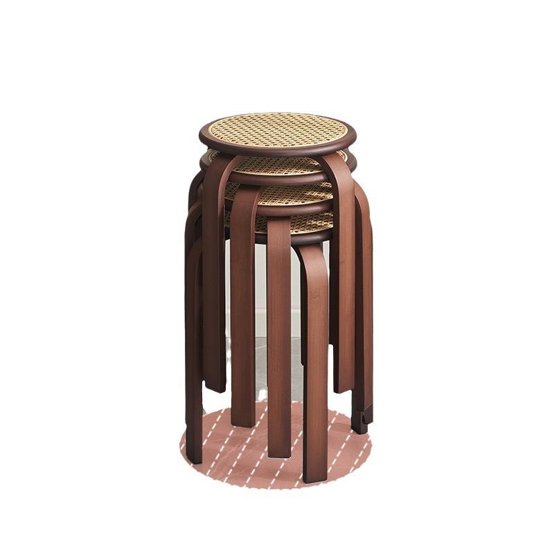 藤编圆凳小凳子家用可叠放收纳矮凳现代简约餐桌凳子卧室化妆台凳