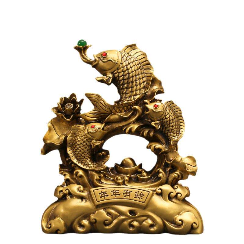 工厂直发鲤鱼跃龙门年年有余黄铜摆件家居客厅玄关酒柜办公室装饰