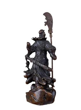 古玩横刀关公武财神像关羽关二爷摆件合金铜义薄云天关公桌面摆件