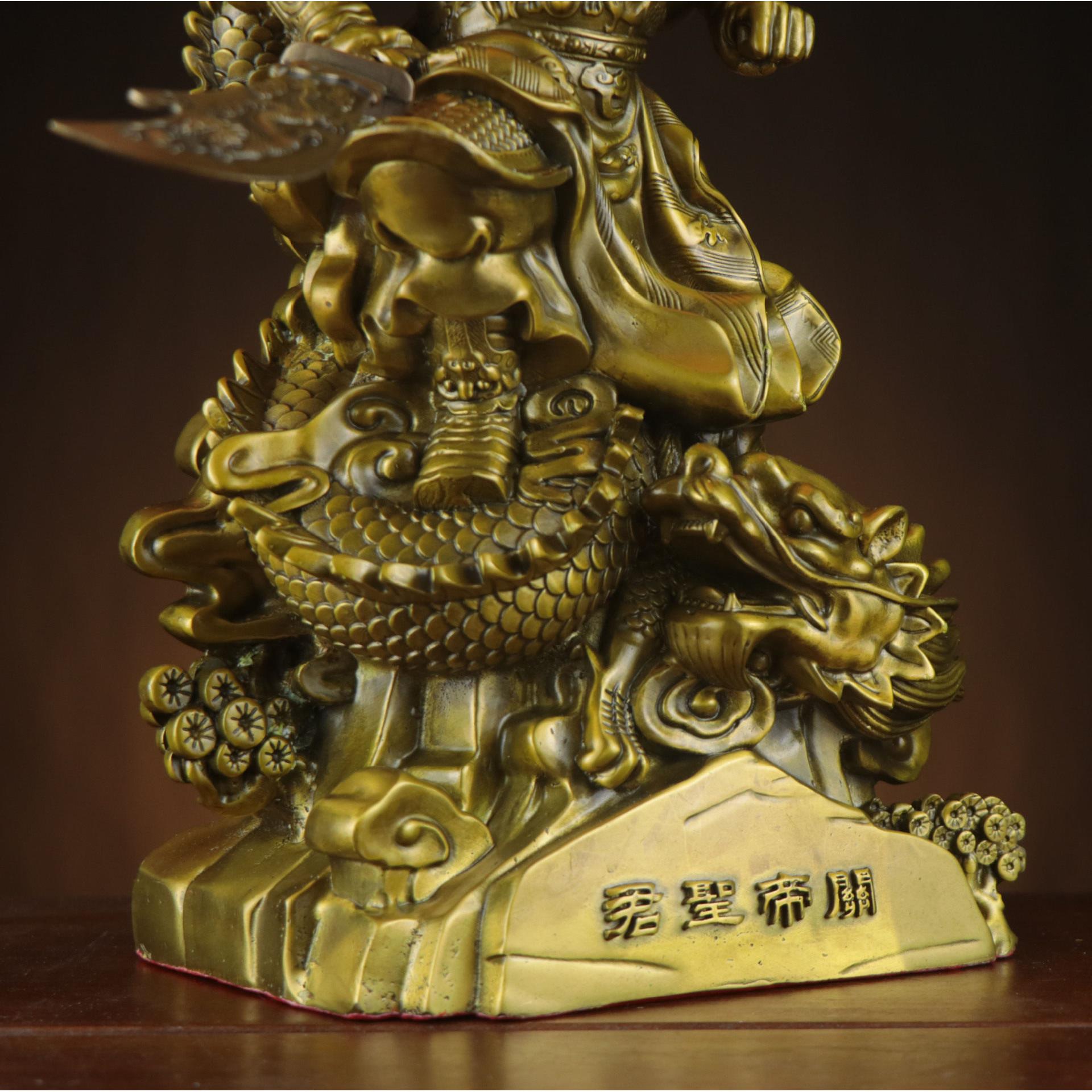 铜关公神像关帝圣君黄铜武财神摆件站龙骑龙关公关二爷站关公