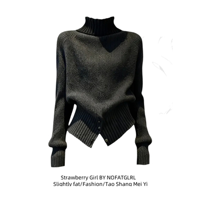胖妹妹韩版慵懒风高领灰色毛衣