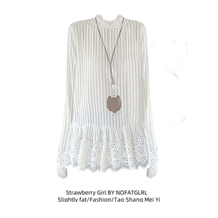 加绒加厚半高领蕾丝内搭女打底衫秋冬设计感花边下摆叠穿大码上衣