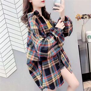 bl大版加厚毛呢复古格子衬衫女春秋新款百搭设计感衬衣小众宽松