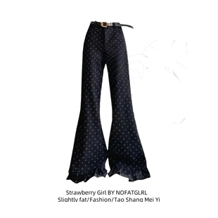 显瘦休闲裤 大码 秋冬胖MM修身 女2025新款 子 复古加绒加厚波点微喇裤