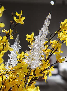 透明水晶琉璃风信子插花瓶装饰 金属杆创意现代软装工艺摆件