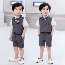 一岁宝宝周岁礼h服夏季短袖西装马甲套装小男童生日正装宴会服儿