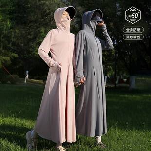 全身中YYY043 黑大簷帽长防晒服UPF5胶0 冰丝原纱防版 晒衣女夏新款